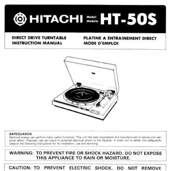 HITACHI HT-50S Instruction Manual Direct Drive Turntable