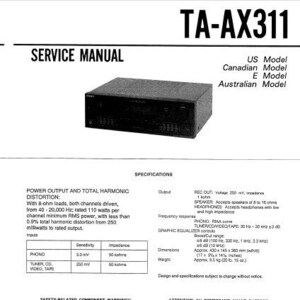 SONY Ta-AX311 Service Manual Integrated Stereo Amplifier in English. MORE MANUALS @ themanualsservice dot com