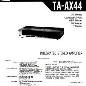 SONY Ta-AX44 Service Manual Integrated Stereo Amplifier in English. MORE MANUALS @ themanualsservice dot com
