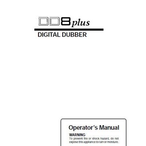 May include: Black and white image of an Akai Digital DD8 Plus Digital Dubber operator's manual. The manual has a warning to prevent fire or shock hazard, do not expose this appliance to rain or moisture.