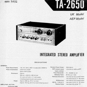 SONY TA-2650 Integrated Stereo Amplifier Service Manual (PDF