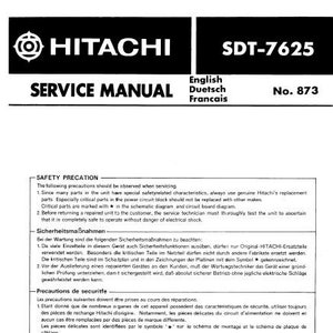 Puede incluir: Manual de servicio en blanco y negro para el centro de música estéreo Hitachi SDT-7625. El manual incluye precauciones de seguridad en inglés, alemán y francés.