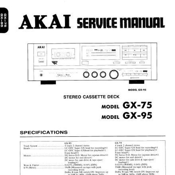 AKAI gx-75 gx-95 Service Handbuch inkl schwarz Diag Platinen Anschlüß Diag Schema Diags und Stückliste Stereo Cassette Deck
