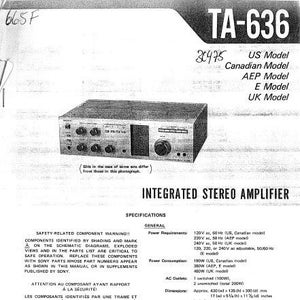 SONY Ta-636 Service Manual Integrated Stereo Amplifier in English. MORE MANUALS @ themanualsservice dot com