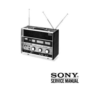 Puede incluir: Radio Sony CRF-220 negro y plateado con dos antenas. La radio tiene una pantalla digital y varios botones. El texto "GEP Model" y "NEP Model" está impreso en la página. El texto "SONY SERVICE MANUAL" está impreso en la parte inferior de la página.