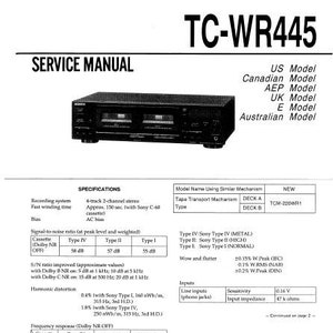 Manuale di servizio SONY Tc-WR445 Stereo Cassette Deck in inglese. ALTRI MANUALI @ themanualsservice dot com