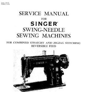 Puede incluir: Manual de servicio en blanco y negro para una máquina de coser Singer de aguja oscilante. El manual es para costura recta y en zigzag combinada con avance reversible. El manual es para el modelo 306w25. La portada presenta una ilustración en blanco y negro de la máquina de coser.
