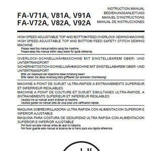 BROTHER Fa-V71A Fa-V81A Fa-v91a Fa-v72a Fa-v82a Fa-v92a Instruction Manual Sewing Machine in English Deutsch Francais et Espanol