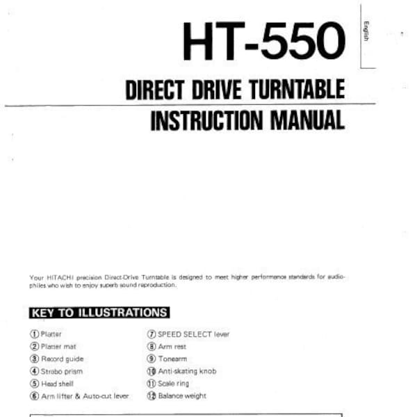HITACHI HT-550 Instruction Manual Direct Drive Turntable in English und Deutsch