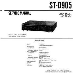 Può includere: Un manuale di servizio per il sintonizzatore FM stereo/FM-AM Sony ST-D905 nero con specifiche per il modello AEP. Il manuale include informazioni sul sistema, la gamma di sintonizzazione, l'antenna, la frequenza intermedia, i requisiti di potenza, il consumo energetico, la presa di corrente, il peso e le dimensioni.