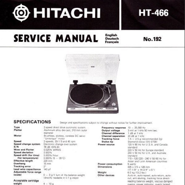 HITACHI HT-466 Service Manual Direct Drive Automatic Turntable