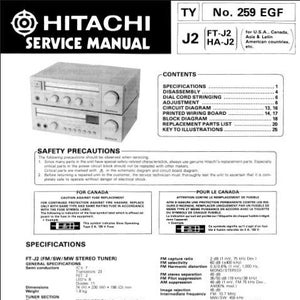HITACHI J2 Service Manual Stereo Tuner Amplifier in English Deursch Und Francais