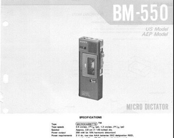 SONY Bm-550 Servicemanual Micro Dictator 34 Sidor Engelska Pdf Ladda ner