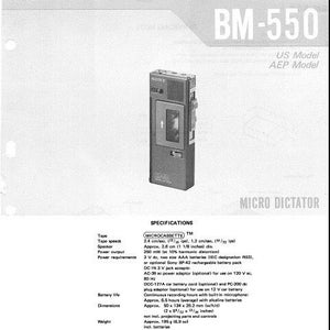 SONY Bm-550 Service Manual Micro Dictator in English. MORE MANUALS @ themanualsservice dot com