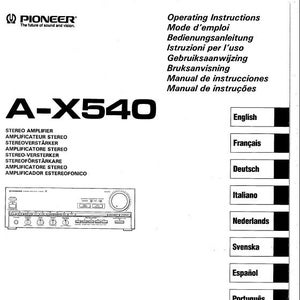 PIONEER A-X540 Operating Instructions Stereo Amplifier in English Francais Deutsch Italiano Nederlands Svenska Espanol Portugues