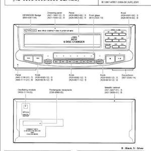 May include: A black and silver Kenwood DP-MH5 6-disc CD changer with a service manual. The manual is for the XD-6000/8000/9580 series.