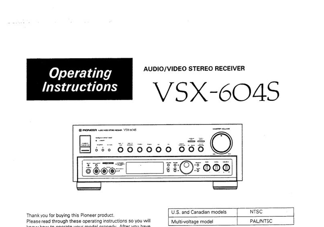 PIONEER Vsx-604s Operating Instructions Av Stereo Receiver in