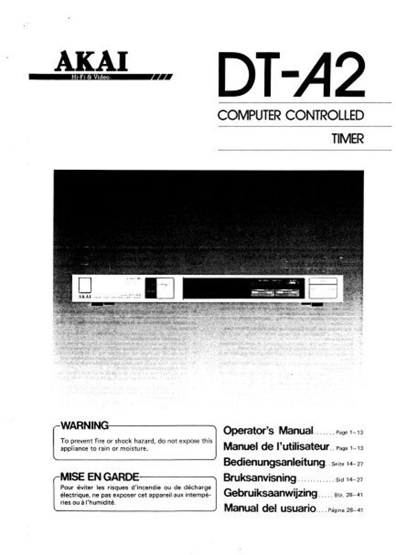 AKAI Dt-a2 Manuale dell'operatore Manuel De L'Utilisateur Temporizzatore controllato dal computer English Francais