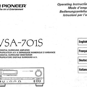 PIONEER Vsa-701s Operating Instructions Mode D'Emploi Bedienungsanleitung Istruzioni Per L'Uso Av Digital Surround Amplifier En Fr De It