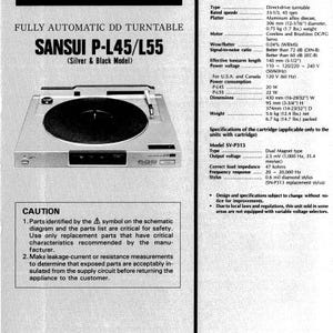 Sansui P-L45 P-L55 Turntable Service Manual: Fully Automatic Direct Drive