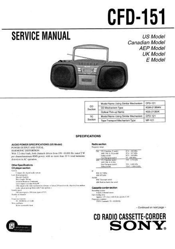 SONY CFD-151 サービスマニュアル: CDラジオカセットコーダー (英語