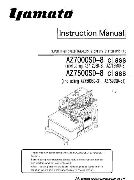 Yamato AZ7000SD-8 / AZ7500SD-8 Sewing Machine Instruction Manual