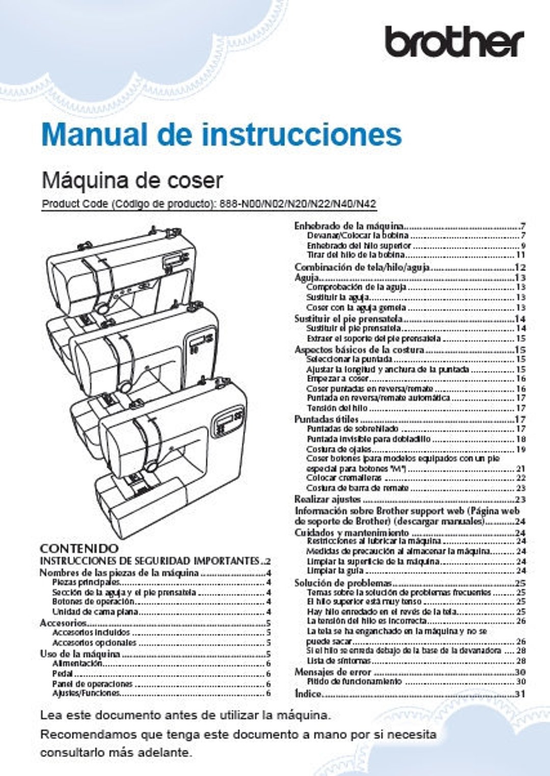 BROTHER CS5055 Manual De Instrucciones Maquina De Coser ESPANOL Etsy