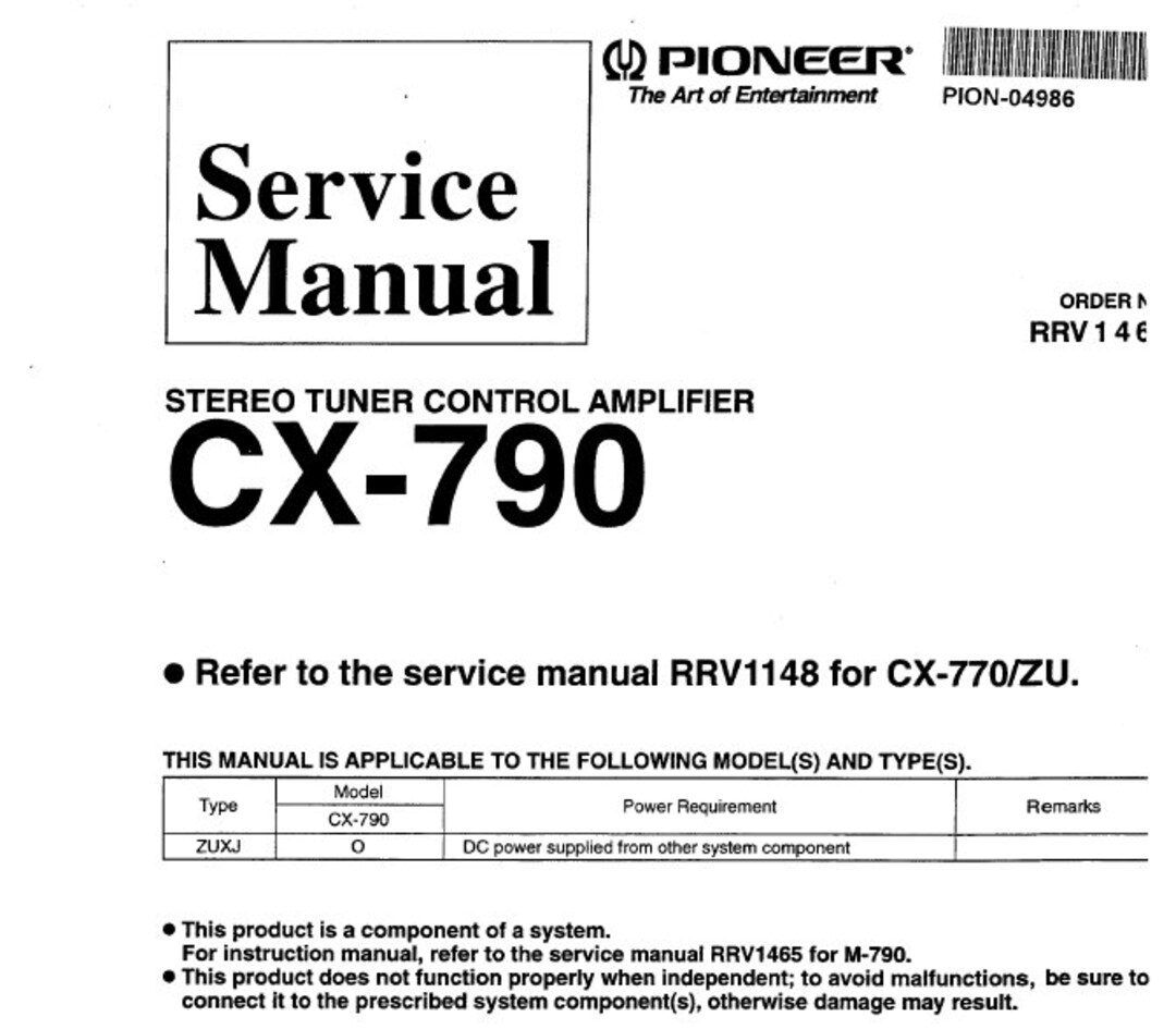 PIONEER Cx-790 Cx-770s Cx-770 Service Manual Stereo Tuner Control