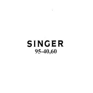 Puede incluir: Logotipo en blanco y negro para máquinas de coser Singer con el texto "SINGER 95-40,60".