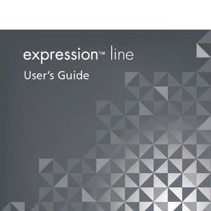 May include: A gray and white geometric pattern background with the text "expression™ line User's Guide" in black. The PFAFF logo is in red with the text "Perfection starts here." in black.