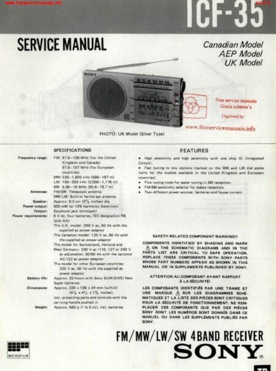 RÉCEPTEUR SYNTHÉTISÉ SONY AIR/FM/LW/MW/SW PLL modèle n°ICF-2010, testé