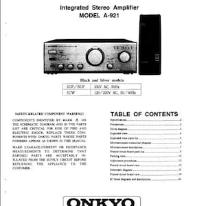 ONKYO A-921 Stereo Amplifier Service Manual (PDF Download)