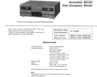 SONY TC-D507 TC-D509 Service Manual Stereo Cassette Deck English Pdf Download