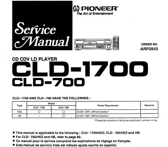 PIONEER Cld-1700 Cld-700 Service Manual Cd Cdv Ld Player 67 Pages