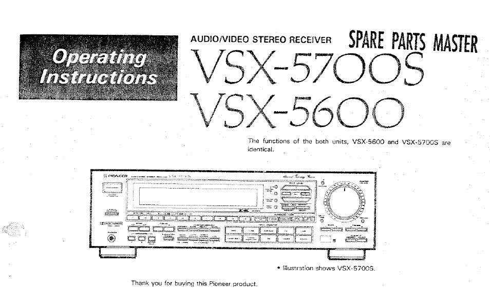 PIONEER Vsx-5700s Vsx-5600s Operating Instructions Av Stereo