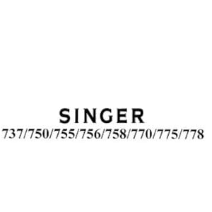 Puede incluir: Logotipo en blanco y negro para Singer con el texto "SINGER" y los números de modelo "737/750/755/756/758/770/775/778" debajo.