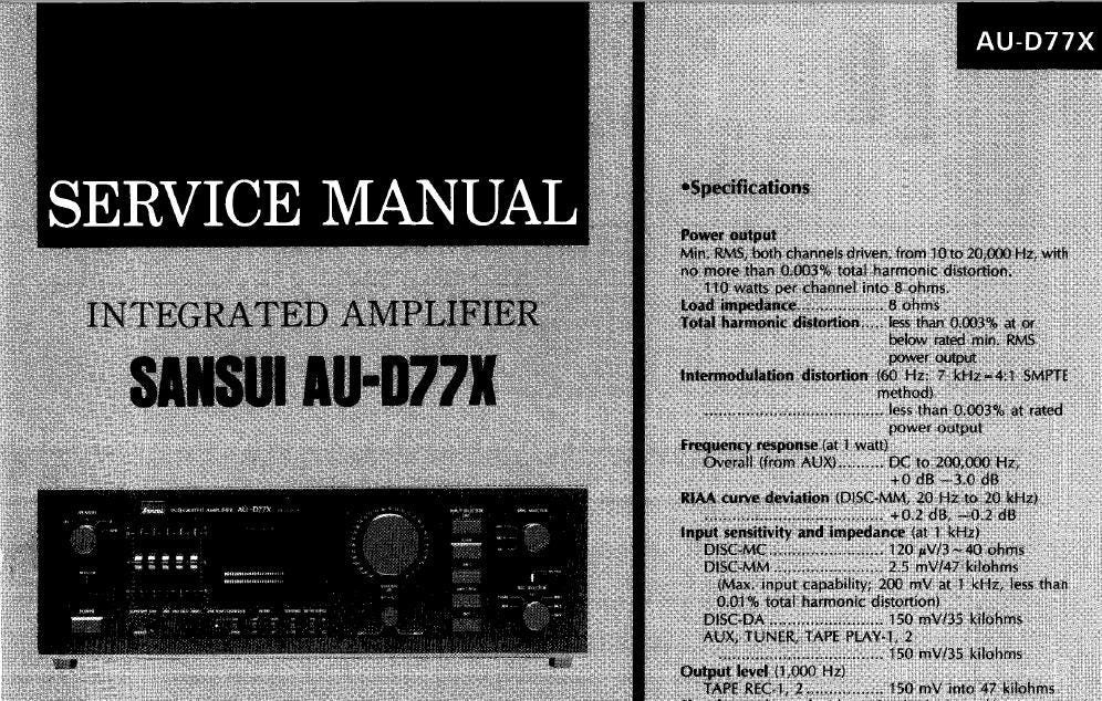 SANSUI Au-d77x Service Manual Integrated Amplifier I English. MORE