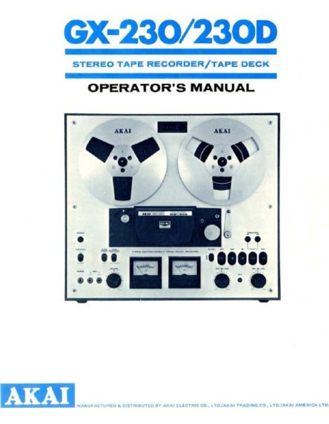 AKAI GX-230/230D Tape Recorder Operator's Manual (PDF Download) - Etsy