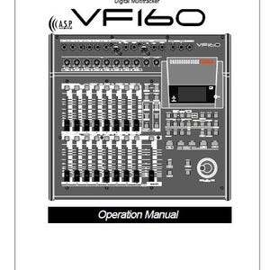 Op de afbeelding: Zwart-witte afbeelding van een Fostex VF160 Digital Multitracker. Het voorpaneel van het apparaat is zichtbaar, met de bedieningselementen en het display. De tekst "Bedieningshandleiding" staat onder het apparaat.