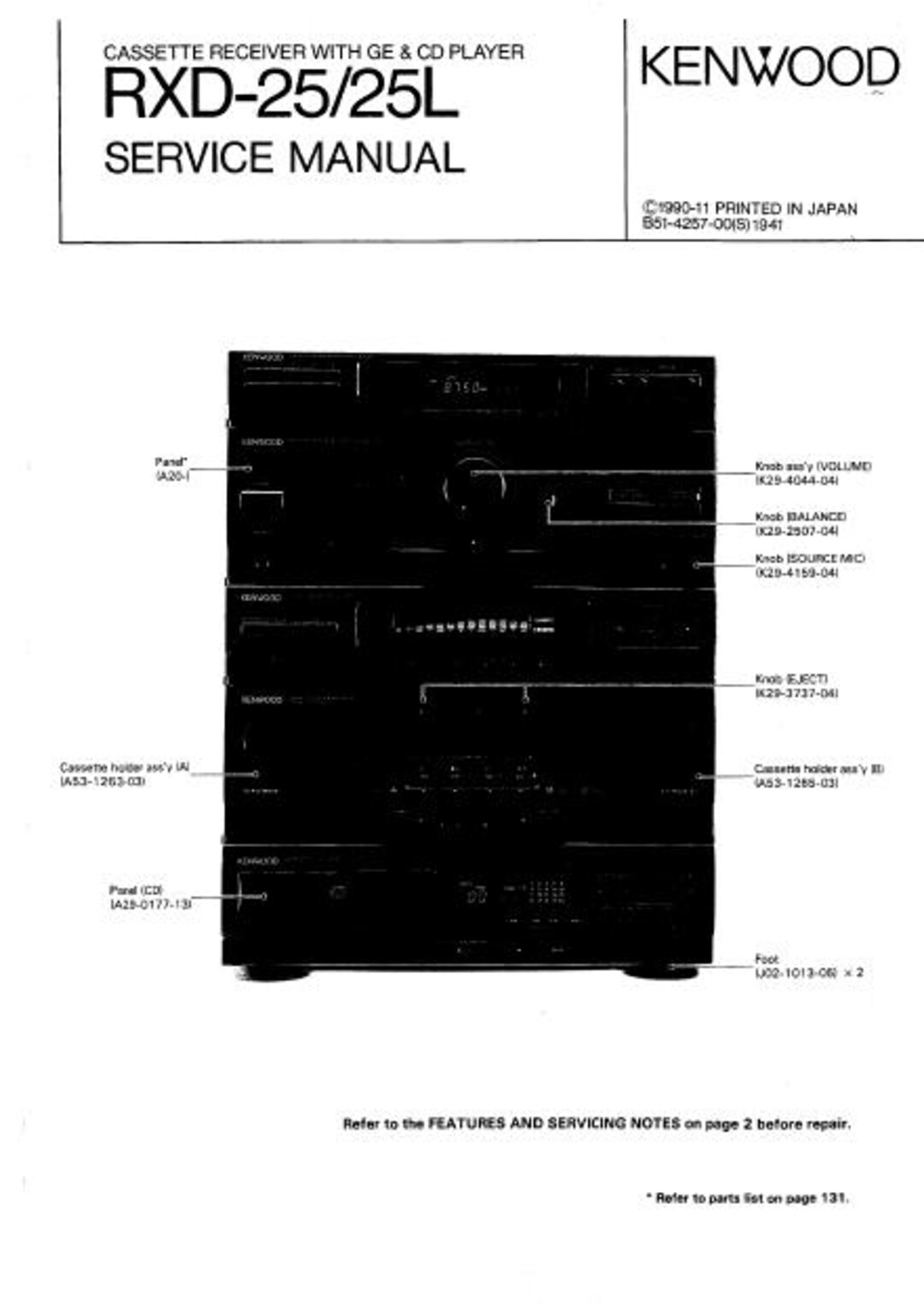 KENWOOD RXD-25/25L Cassette Receiver Service Manual (PDF Download
