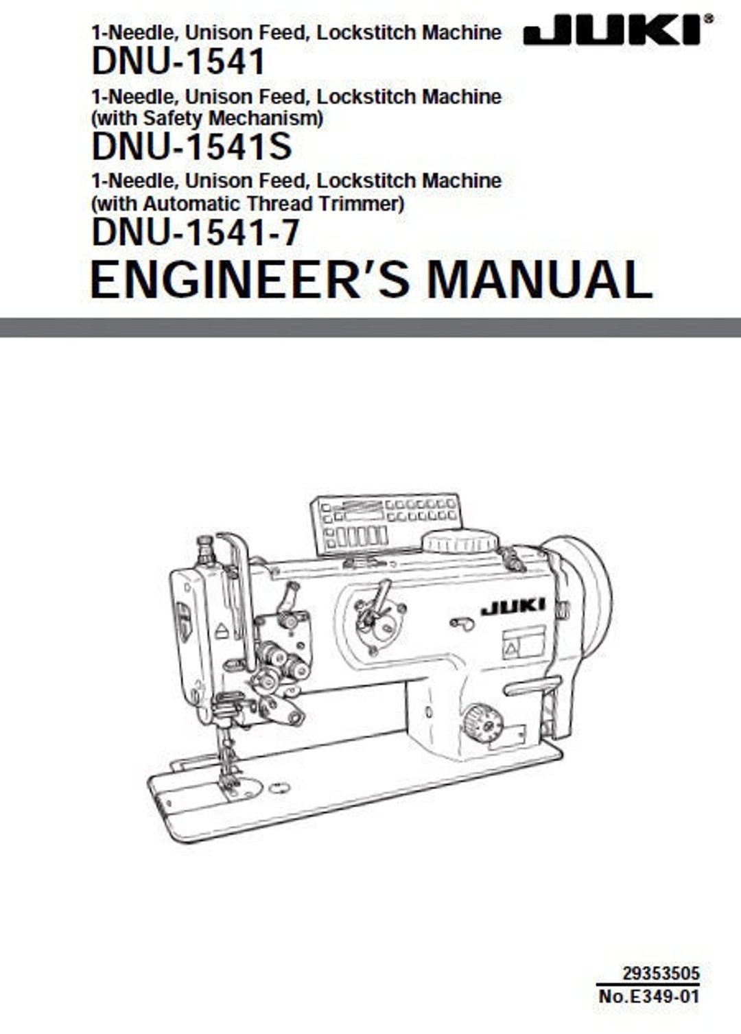JUKI DNU1541 DNU1541S Dnu15417 Engineers Manual Sewing Machine in