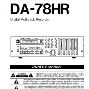 Manual do Proprietário do Gravador Digital Multitrack TASCAM DA-78HR (78 Páginas, Inglês, PDF para Download)