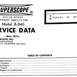 SUPERSCOPE A-240 Stereo Amplifier Service Data (English)