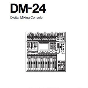 May include: A white page with the TASCAM logo and "DM-24 Digital Mixing Console" text. The image shows a detailed diagram of a digital mixing console, with numerous knobs, sliders, and a central display. The bottom of the page reads "EFFECTS MANUAL."