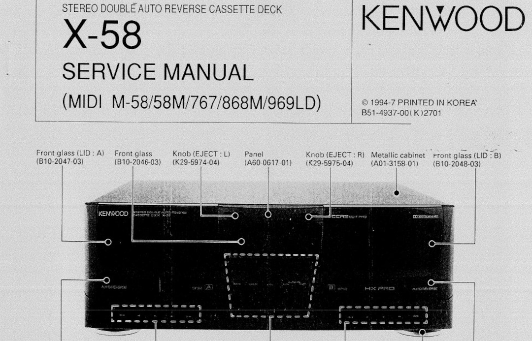 KENWOOD X-58 Service Manual Stereo Double Auto Reverse Cassette