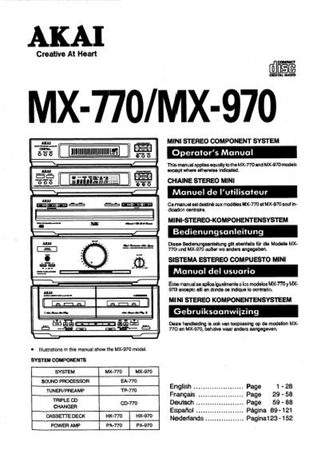 AKAI MX-770 MX-970 Mini Stereo System Operators Manual - Etsy
