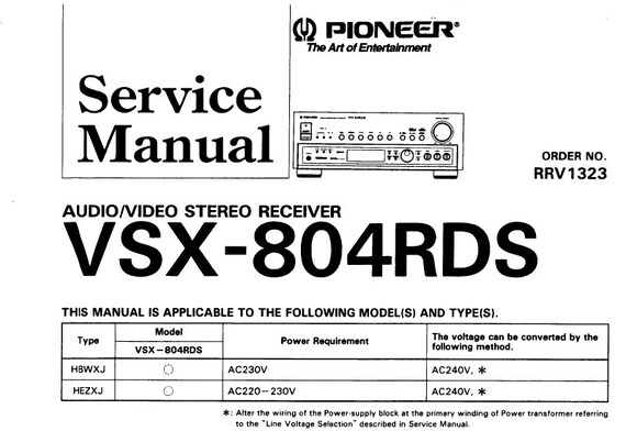 PIONEER Vsx-804rds Service Manual Av Stereo Receiver in ENGLISH - Etsy