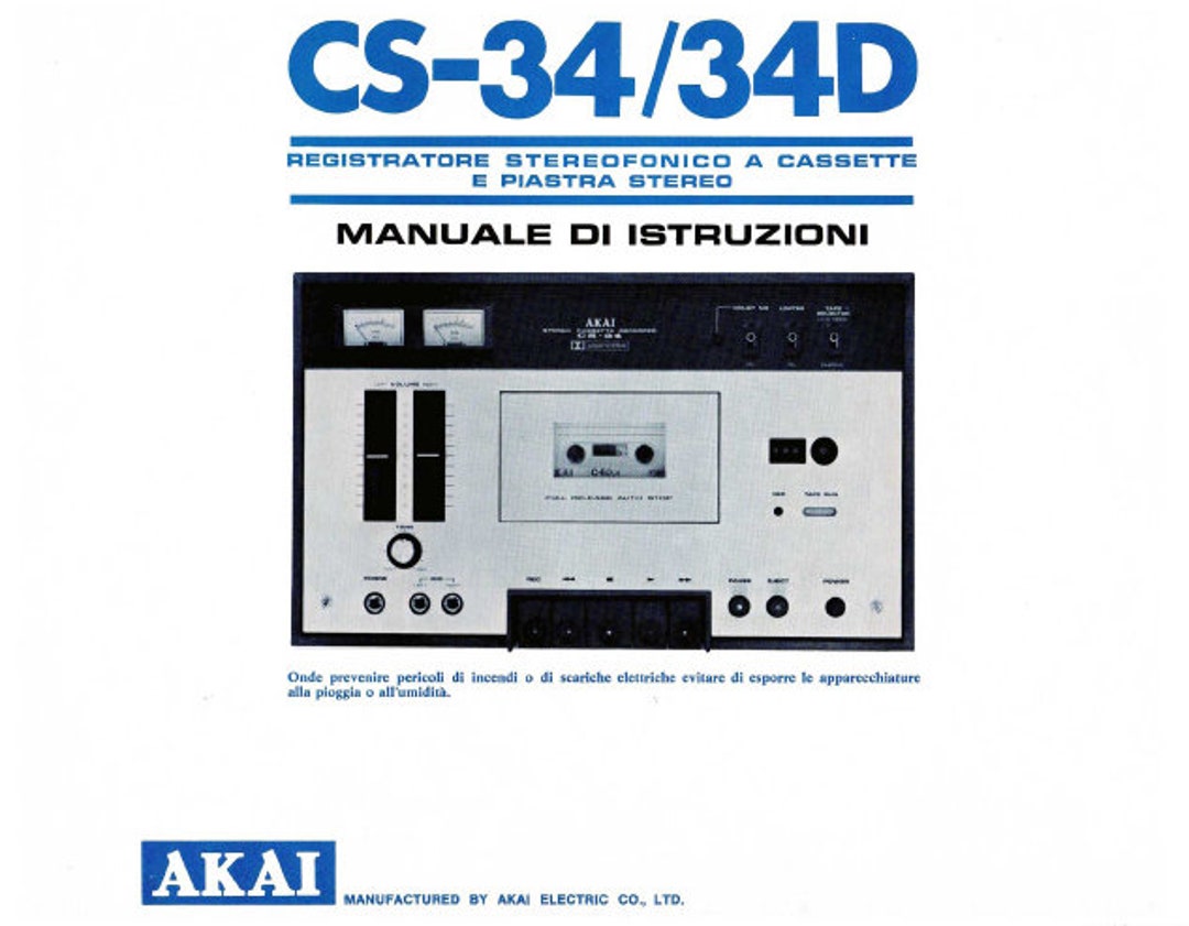 AKAI CS-34/CS-34D Stereo Cassette Deck Instruction Manual (italian