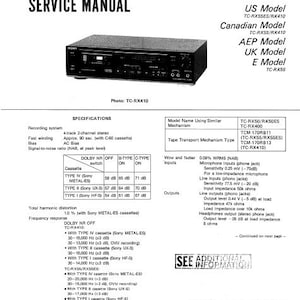 SONY TC-RX55/RX55ES/RX410 Stereo Cassette Deck Service Manual