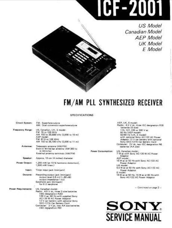 RÉCEPTEUR SYNTHÉTISÉ SONY AIR/FM/LW/MW/SW PLL modèle n°ICF